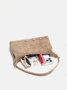 Novachic, 26 Neue Saison, 1 Stück Nietenverzierung, Reißverschluss, verstellbarer Schultergurt, Damen Achseltasche, Schultertasche. Geeignet für verschiedene Anlässe, ästhetisch - Khaki - Übersicht 6