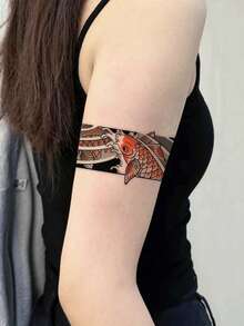 1pc Retro Ukiyo-E Koi Fish And Wave Armband Tattoo Sticker, With Realistic Tattoo Design. Suitable For Travel, Music Festivals, Games, Graduation Gifts. Lasts For 3-5 Days. - Multicolor - View 3