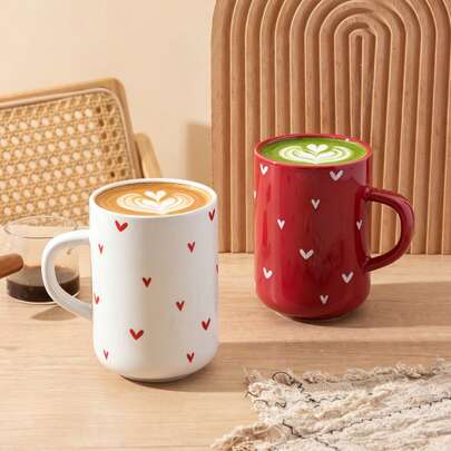 1pc 500ml/16oz Red Heart Ceramic Coffee Cup, Large Capacity Coffee Mug For Hot And Cold Drinks, Gift For Special Someone - Ideal For Coffee & Tea Lovers