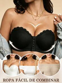 QMHWYA Set Of 3 Bra With Front Zipper, Ruffled Edge And Lightweight Quilt With Push-Up Effect For Women, Built-In Non-Slip Straps, Suitable For Daily Use. - Multicolor - View 3