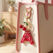 1pc Red Bohemian Style Resin Drip Letter Keychain, Cute Cherry Pendant, Fashionable Personalized Initial Bag Charm, Exquisite Accessory Gift For Girls - Red - View 6