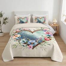 2/3PCS Floral Heart Bohemian Sunflower Quilt Set,Bedspread, Lightweight, Machine Washable, Easy Care, Multiple Sizes Available - White Heart - View 4