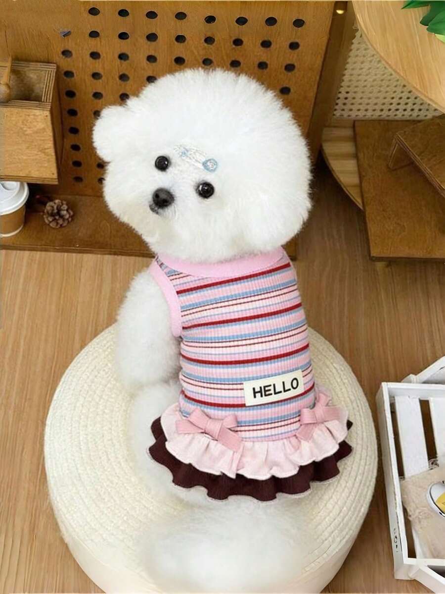 1 Stück Sommer-Welpenkleidung süßes Cartoon gestreiftes Kleid Weste Malteser Yorkshire Terrier Bichon Haustierbekleidung, Kätzchen gestreiftes Sommer-Haustierkleid Hundekleidung gestreift Teddy Bichon Yorkshire Terrier Anti-Haarverlust Haustierkleid