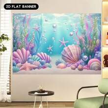 1pc 2D Polyester Underwater World Backdrop, Shell And Starfish Decoration, Suitable For Indoor And Outdoor Ocean Theme Party, Summer Gathering, Photo Booth, Wall Decor, Home Decor, Event Backdrop, Multiple Sizes Available - Multicolor - View 6
