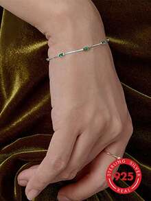 1pc Exquisite Elegant Light Luxury 925 Sterling Silver Inlaid Synthetic Zirconia Women's Bracelet, Suitable For Daily Wear, Banquet, Party, Vacation, Holiday, Date, Also As A Gift. - Gold - View 2