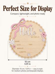 1pc "Hello World" Wooden Baby Birth Announcement Plaque, Pink Floral Newborn Name Date Time Weight Length Board, Baby Girl Nursery Decor Photo Prop, Welcoming Party Decoration & Keepsake - Pink - View 3