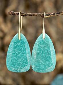 Elegant Natural Stone Pendant Earrings, Exquisite Blue-Green Natural Jade Jewelry - Cadet Blue - View 1