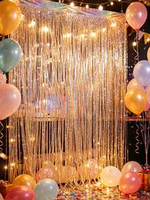 1pc Light Gold Laser Wave Fringe Curtain, Light Gold Shiny Wave Rain Curtain, Birthday Party Backdrop Decoration, Gold Party Supplies, Gold Party Backdrop, Shiny Backdrop, Wedding Decoration, Graduation Party Backdrop, Baby Shower Decoration, Party Room Wall Decoration, Party Backdrop Decoration, Back To School Season, Photo Booth Props, Birthday Decoration, Birthday Gift - Light Gold - View 6