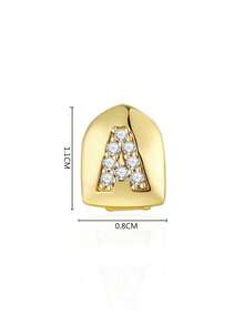 1pc Letter Zirconia Gold Tooth Cap Hip Hop Single Tooth Grill Personalized Versatile Side Tooth Decor Suitable For Men And Women - 26-letter Tooth Ornament - View 4