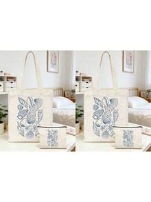 Ocean Theme Canvas Tote Bag, With Starfish And Shell Pattern, Large Capacity Women's Shoulder Bag, Portable Tote Bag, Multi-Functional Storage Bag, Commuter Shopping Bag, Foldable Large Capacity Casual Grocery Bag, Perfect Gift For Friends Who Love The Ocean, Women, Mothers, Teacher's Day, Back To School Season, Birthday Holiday, Spring And Summer Beach Vacation - Multicolor - View 18