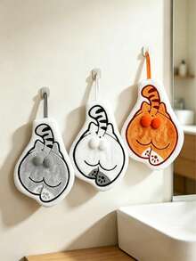 1pc/3pcs Cute Cat Back Pattern Super Absorbent Hand Towel Hanging Decorative Towel, Kitchen Bathroom Decorative Hand Towel Absorbent Easy To Clean Personalized Towel - Multicolor - View 2