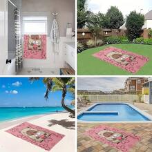 1pc Cartoon Capybara Holding Bubble Tea Beach Towel, Beach Towel, Perfect For Swimming, Fitness, Yoga, Travel, Camping, Use, Beach Accessories, Poolside Accessories - Pink - View 5