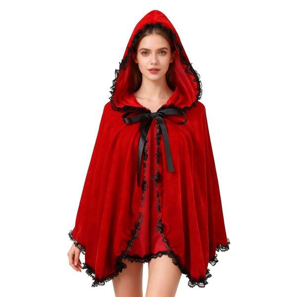 1 Piece Halloween Gothy-Style Little Red Riding Hood Cape, Nightclub Queen Costume, Role-Playing Costume