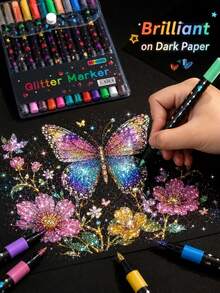 96/72/48/24 Colors Dual-Tip Glitter Pens With Quick-Dry Ink - Fine Tip, Tip To Barrel, Suitable For Scrapbooking, Card Making, Journaling, 24 Colors Dual-Tip Drawing Pens - Glitter Marker Set, Suitable For S, Artists And Supplies Random, Markers, Highlighters, Student Highlighters, Highlighters, Student Supplies, Student Essentials, Back To School Basic Supplies, Colored Markers, Student Stationery. - Rectangle - View 7