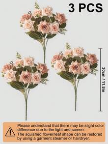 1 Bunch Artificial Rose Flowers, Silk Rose Bouquet, Bridal Fake Roses, Suitable For Home, Wedding Party Decoration, Table Centerpiece, Valentine's Day, Gift, Birthday, Graduation Ceremony And Other Occasions. - Champagne - View 8