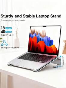 `Ergonomic Aluminum Laptop Stand For Desk, Detachable Cooling Laptop Riser Holder, Heat‑Dissipation Notebook Support, Compatible With 10‑18 Inch Most Size Laptops, Home Office Desktop Accessory, Silvery` - View 5