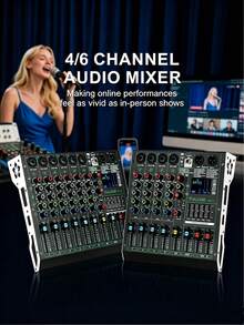 Professional DJ Audio Mixer, 6-Channel Sound Mixing Board With 99 DSP Effects, Wireless, 48V Phantom Power, Vocal Removal, For Live Streaming And Recording - US A Type Plug(110-127V) - View 3