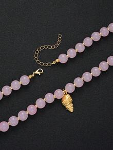1pc Fashion Vibrant Elegant Graceful Luxurious Style Pink Faux Shell Beaded Necklace For Women, Vacation Party Date Travel Beach Daily Wear New Versatile Combination - Pink - View 4