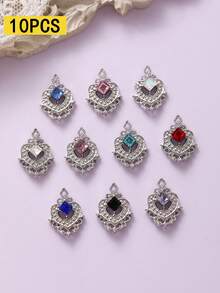 10 Peças Encantos de Arte de Unhas Quadrados Vazados Estilo Corte com Strass, Decoração de Metal 3D de Luxo, Múltiplas Cores, Adequado para Vários Estilos de Arte de Unhas, Unhas Postiças, Gemas de Unhas, Suprimentos de Unhas, Strass de Unhas - Multicolorido - Visão 12