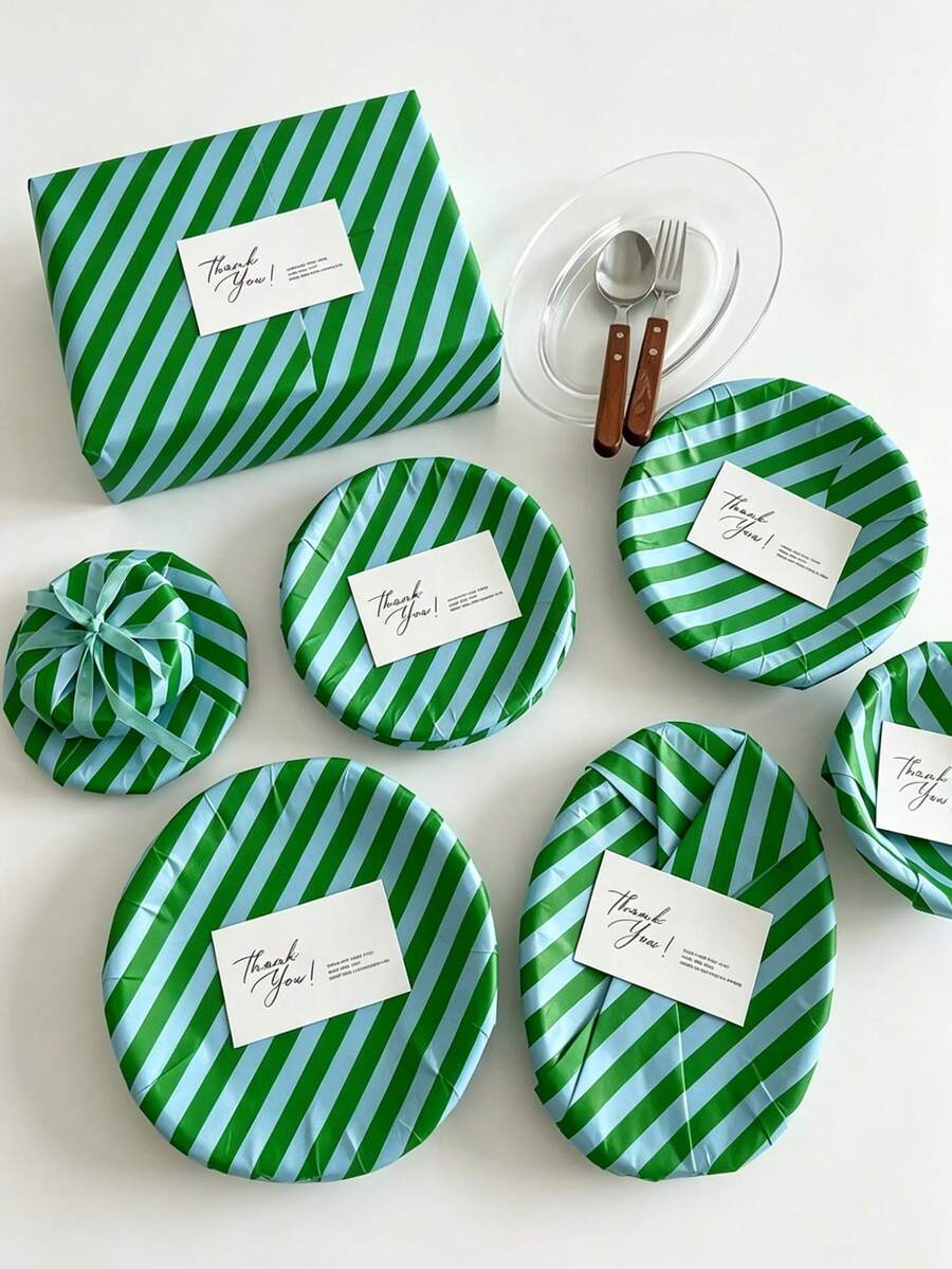 40pcs Exquisite Gift Wrapping Paper Roll Suitable For All Occasions - High-Quality Green And Blue Striped Wrapping Paper Suitable For Weddings, Birthdays, Babyshowers, And Christmas - Adding A Touch Of Magic To Every Gift You Package -35.56 X 50.8 Cm