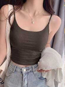 女款露背性感細肩帶上衣，內建胸墊內衣，無袖上衣，夏季休閒款 - 咖啡色 - 查看 6