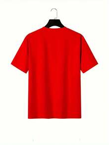 Face Short Sleeve T-Shirt - Casual Round Neck Blouse For Summer Outdoor Games, No Numbers, Hand Wash - Comfortable For Summer - Red - View 2
