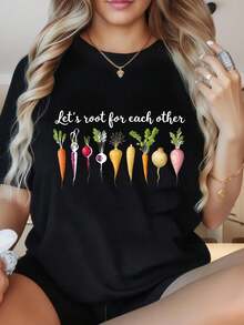 Playera Mujer de algodón, cuello redondo corte cómodo, estilo retro americano para picnic y deporte ligero - Negro - Ver 1