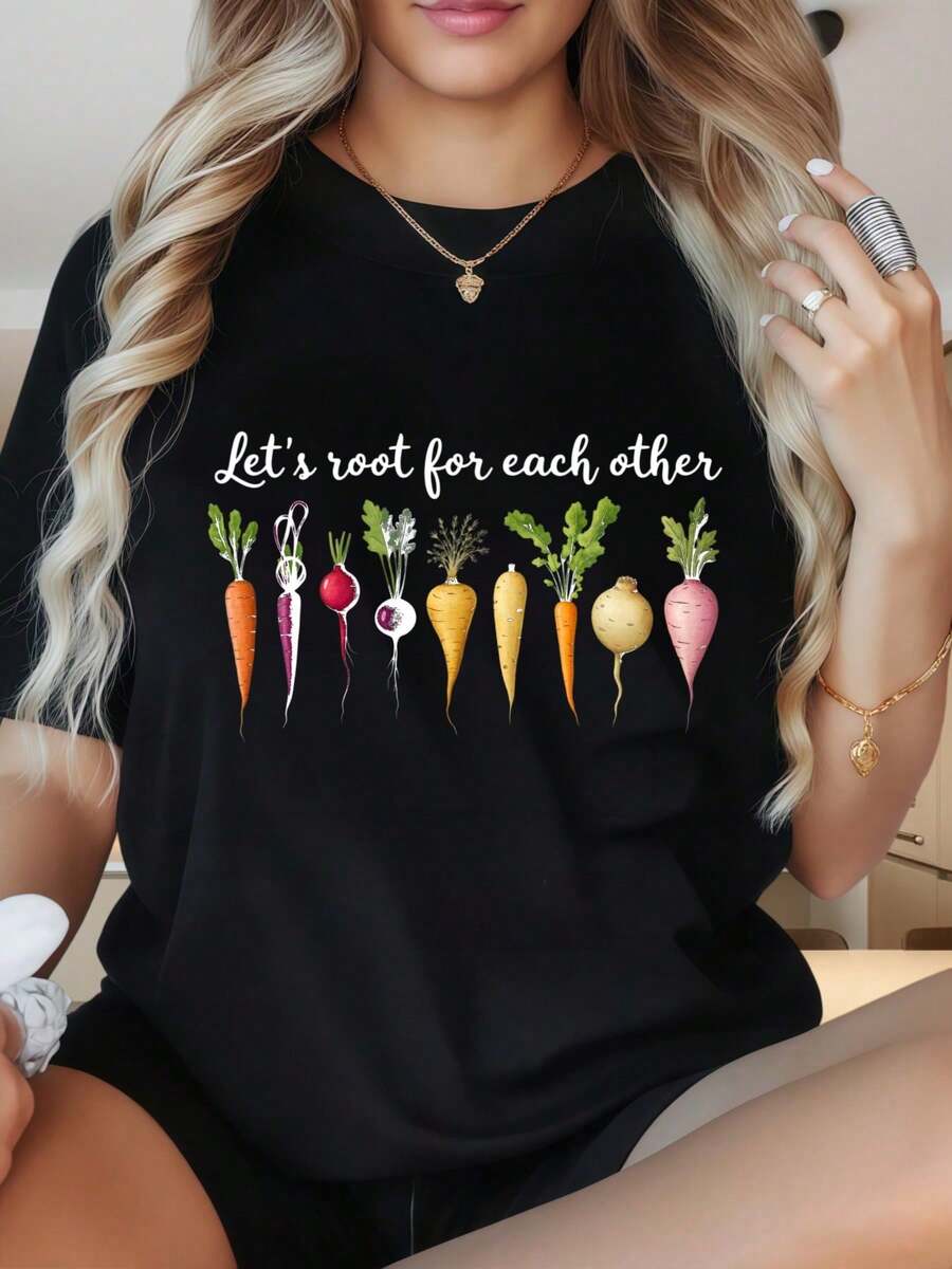 Playera Mujer de algodón, cuello redondo corte cómodo, estilo retro americano para picnic y deporte ligero - Negro - Ver 1