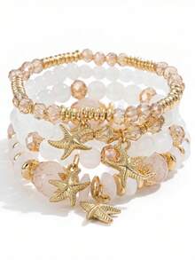 4pcs Bohemian Style Ocean Starfish Pendant Multi-Layer Beaded Bracelet Set For Women Daily Wear - Multicolor - View 4