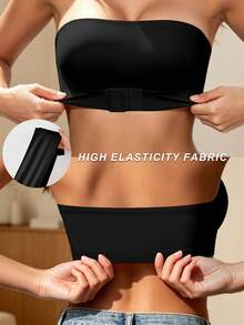 1pc Strapless Bra, Push-Up, Seamless, Non-Slip, Bandeau Style, Wire-Free, Summer Wear, Women's Bra, Backless, Comfortable, High Elasticity - Black - View 5