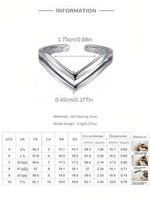 1PC 925 Sterling Silver Vintage V-Shape Double Band Open Ring Low Allergy Smooth Polish Adjustable Retro Style DailyParty Holiday Gift Music Festival - Silver - View 6