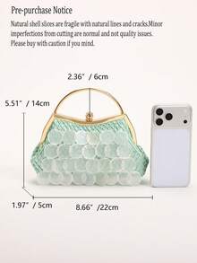 1 buah Tas Tangan Wanita Dekorasi Irisan Cangkang Alami Hijau, Tas Pantai Gaya Liburan Boho Buatan Tangan dengan Irisan Cangkang Putri Duyung, Tas Tote Jaring Ikan Belah Ketupat, Cocok untuk Sehari-hari, Pernikahan, Pesta, Perjalanan dan Liburan Santai (Retakan dan Cacat Tekstur Normal pada Irisan Cangkang Adalah Hal yang Wajar) - Hijau - View 2