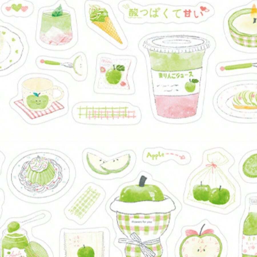 Roll Stickers Fresh Style Light Summer Green Apple Misty Island Berry Series Planner Stickers, Journal Decoration Base Collage Material Background Graffiti Stickers - Multicolor - View 1