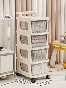 3 Tiers Rolling Storage Cabinet With Wheels Portable Cart Bedside Table Nightstand Small Dresser Bedroom Living Room Kitchen Organizer Drawer Rack Stand Unit Storage Solution Furniture Home Decor - Clear - View 9