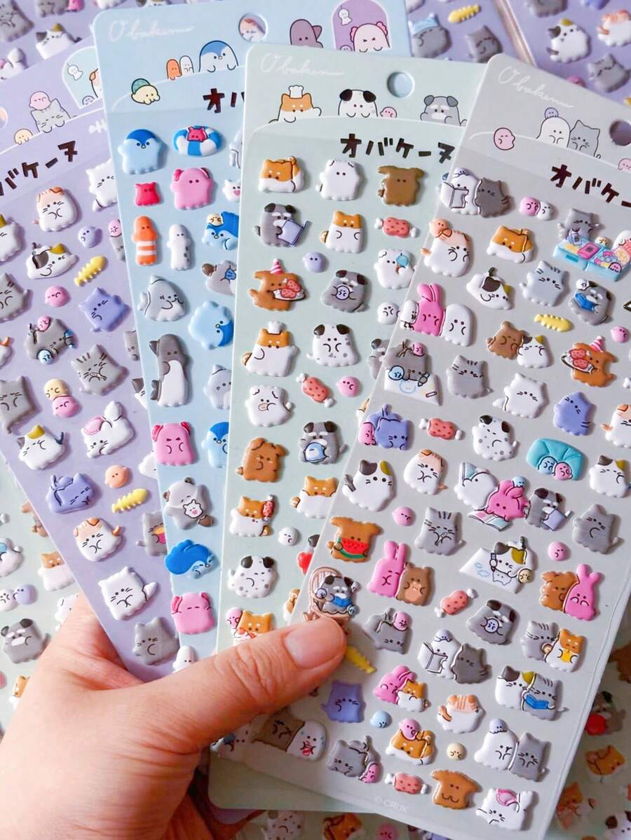 Cute Animal Bubble Stickers 4PCS Multiple Styles Adorable Cartoon Decor For Diaries, Journals