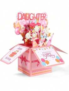 3D Pop-Up Birthday Card For Daughter, Birthday Surprise Explosion Box With Cake, Balloons And Party Decorations, Commemorative Gift For Daughter - Multicolor - View 5