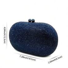 Bolso de mano tipo clutch ovalado de lujo con cristales azules, bolso de noche brillante con cristales para boda, y baile de graduación - Oro rosa - Ver 9