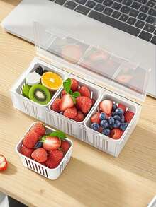 Kitchen Refrigerator Accessories With Lid, 3pcs Transparent Square Removable Drainer Trays, Suitable For Storing Salads, Fruits, Vegetables, Seasonings, Summer Picnic Food Containers - Multiple Colors and Styles - View 4