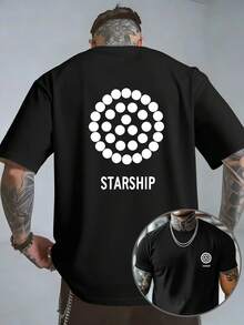 Camiseta de manga corta de doble cara para hombre, con estampado de cadena de estrellas STARSHIP, estilo ciencia ficción aeroespacial, top moderno. - Negro - Ver 1