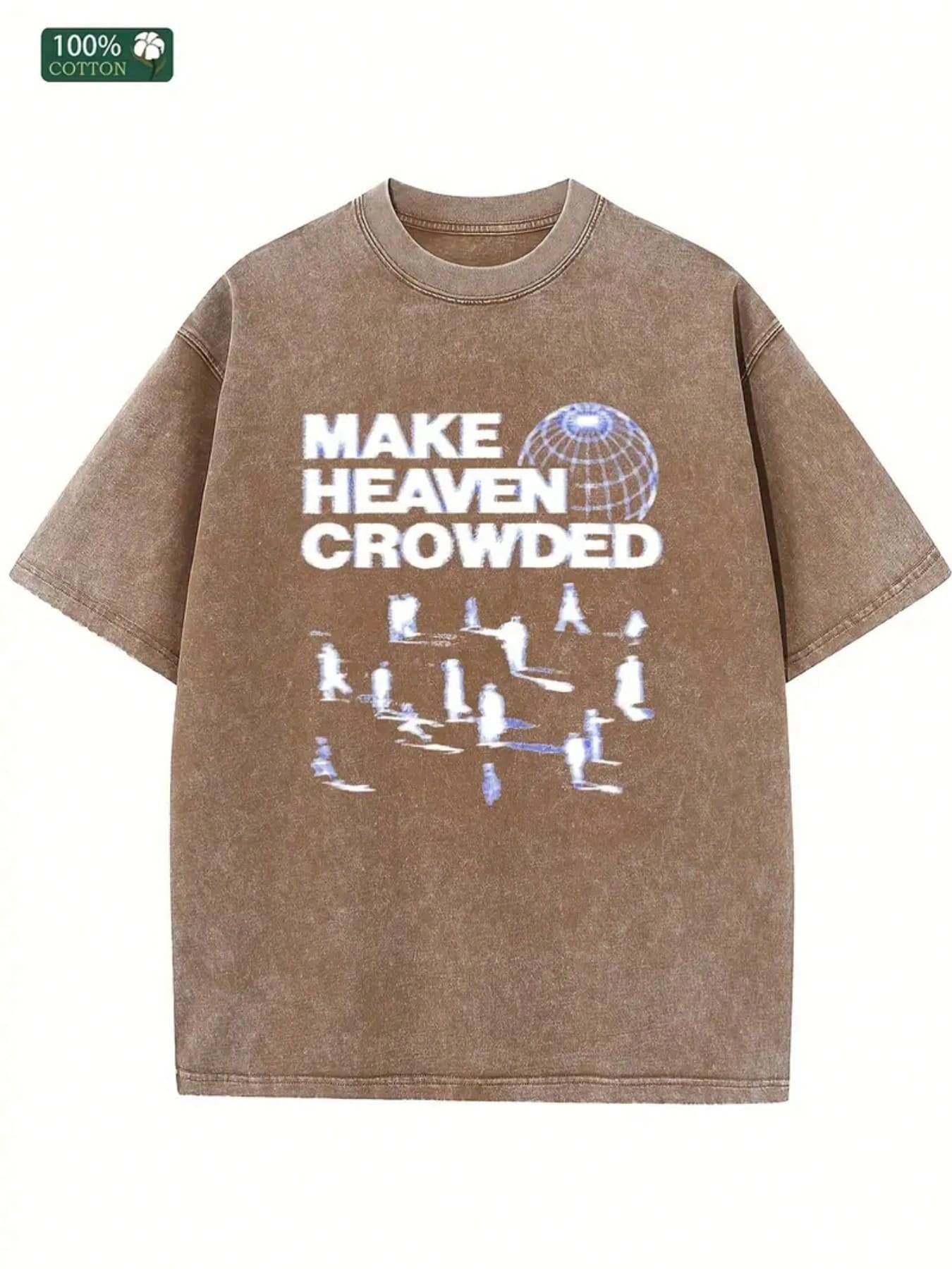 Ropa de hombre con estampados creativos, camisetas vintage con efecto desgastado, cuello redondo y mangas cortas, ropa de hombre de alta calidad con efecto lavado, suave, cómoda y transpirab - Café integral - Ver 1