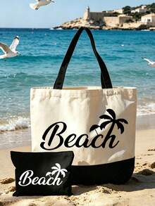 Bolso tote grande para mujer con estampado "Beach" - Esencial de verano. Bolso de playa de gran capacidad, bolso multifuncional, bolso de hombro portátil y de moda, bolsa de aseo de viaje, bolsa de maquillaje, bolsa de almacenamiento de trajes de baño, adecuado para oficina, playa, vacaciones, compras, fiesta, escuela, adecuado como recuerdo de viaje, regalo del Día del Maestro, regalo de vuelta a la escuela, regalo de fiesta, regalo de vacaciones - Multicolor - Ver 3
