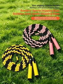 1pc Dual-Color Bamboo Joint Jump Rope, Cartoon Non-Slip Handle For Comfortable Grip, Segmented Bamboo Joint Structure Flexible And Anti-Break, Effectively Prevents Rope Tangling And Knotting. Adjustable Rope Length, Suitable For Daily Exercise, Racing Competitions, Lightweight Durable And Easy To Store, Ideal For Home And Campus Sports, Helps Effortless Jump Rope, Scientific Exercise To Improve Fitness. - Multicolor - View 1