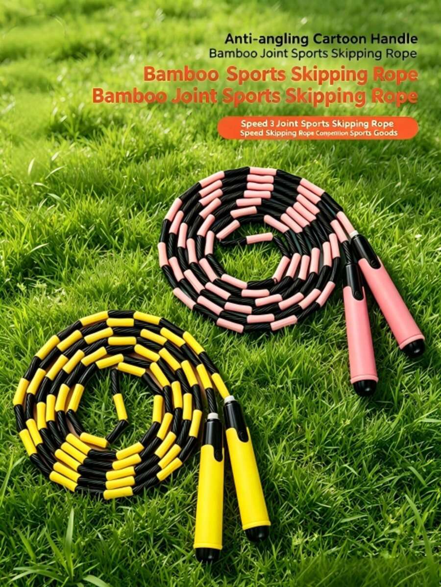 1pc Dual-Color Bamboo Joint Jump Rope, Cartoon Non-Slip Handle For Comfortable Grip, Segmented Bamboo Joint Structure Flexible And Anti-Break, Effectively Prevents Rope Tangling And Knotting. Adjustable Rope Length, Suitable For Daily Exercise, Racing Competitions, Lightweight Durable And Easy To Store, Ideal For Home And Campus Sports, Helps Effortless Jump Rope, Scientific Exercise To Improve Fitness. - Multicolor - View 1