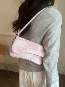Fashion Denim Texture Solid Color Asymmetrical Flap Vintage Minimalist Elegant Shoulder Bag - Pink - View 4