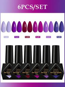 FOUR LILY 6件組 10ml 紫色凝膠指甲油，HEMA TPO-Free 免浸泡 UV 凝膠指甲油，適合夏季美甲，持久，無鉛，DIY 指甲設計裝飾，美甲凝膠指甲油，適用於沙龍和居家美甲護理用品 - 彩色 - 查看 12