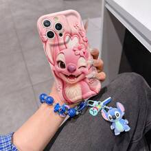Disney Has Authorized, Phone Case - Chain Set, The Stitch Lilo & Stitch 3D Phone Case Plus A Silicone 3D Stitch Bracelet With Metallic Ring Removable Bracelet, Stitch And Angel Pattern, Compatible With Iphone17/16/15/14/13/12/12/XS/XR/X Plus Pro Max, A Stylish Cartoon Phone Case, The Perfect Gift Choice, Phone Protection, Durable Phone Cover, Great Gift For Friends And Family. - 白色 - 查看 2