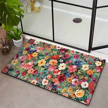 1pc Retro Floral Pattern Design Microfiber Bath Mat,Non-Slip And Soft Bathroom Floor Rugs,Doormat,Water Absorption Mat,Machine Washable,Low Pile,TPR Backing,Knit Fabric,For Bedroom,Kitchen,Indoor Use,Accessories & Home Decor,Perfect New Home Gift - Multicolor - View 3