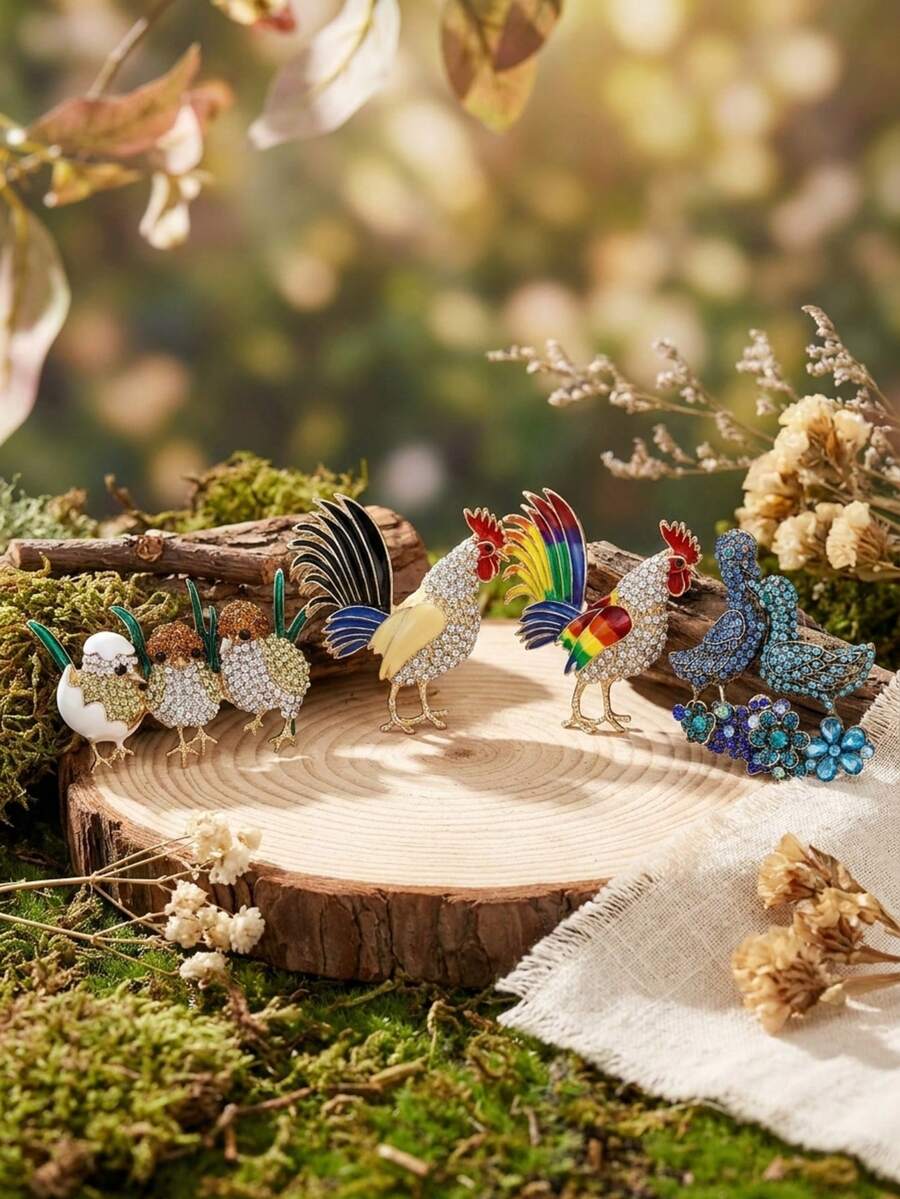 Stylish Rhinestone Rooster Brooches For Women Enamel Animal Ducks Birds Pins Banquet Jewelry Clothing Accessories/Friends Gathering Badges New Gifts