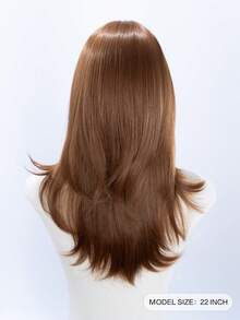 alicegarden 22 Inch Long Synthetic Wig, Natural Straight Style, Stunning Brown Color. With Bangs Design, This Wig Piece Is Perfect For Women's Daily Wear, Parties And Cosplay, Providing A Natural And Durable Wig Gift., Halloween - Brown - View 5