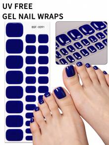 1 pièce Bandes de gel pour ongles d'orteils bleu unicolore sans UV, autocollants d'ongles d'orteils classiques et simples pour printemps/été, auto-adhésifs faciles à appliquer, convient aux femmes et aux filles pour les vacances et les manucures DIY - Bleu azur - Voir 1